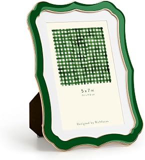 5x7 Enamel Picture Frame with HD-Tempered Glass, Display 4x6 Photo with Mat, Ornate Photo Frame with Metal Edge & Velvet Back for Tabletop & Wall Mount Vertically or Horizontally Display, Green