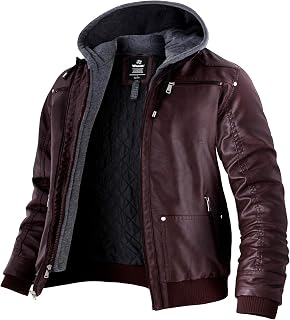 Wantdo Men's Faux Fur Jacket PU Warm Windproof Coat