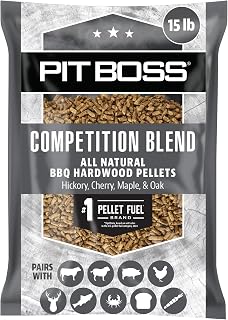 Pit Boss Competition Blend 100% All Natural Hardwood BBQ Pellets, 15 lb Bag | #1 Pellet Fuel Brand | Use with Pellet Grills and BBQ Smokers| Smoke, Sear, Bake, BBQ, Grill, Roast, Char-Grill, Braise