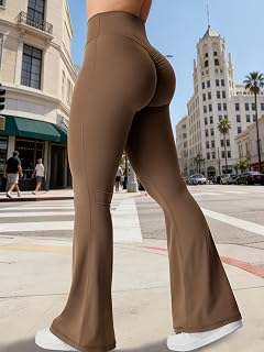 Kalie Flare Scrunch Women's Leggings V Cross Waist Bell Bottom Yoga Pants Tummy Control Bootcut Leggings Workout