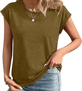 Women's Tops Crew Neck Cap Sleeve T-Shirt Spring Summer Basic tees