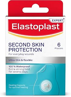 Elastoplast Expert+ Second Skin Protection Plasters, 6 Count | Waterproof Wound Protection Plasters, Hydrocolloid Capsule for Faster Healing, Strong Hold for 72+Hours, Ultra-Thin, Flexible