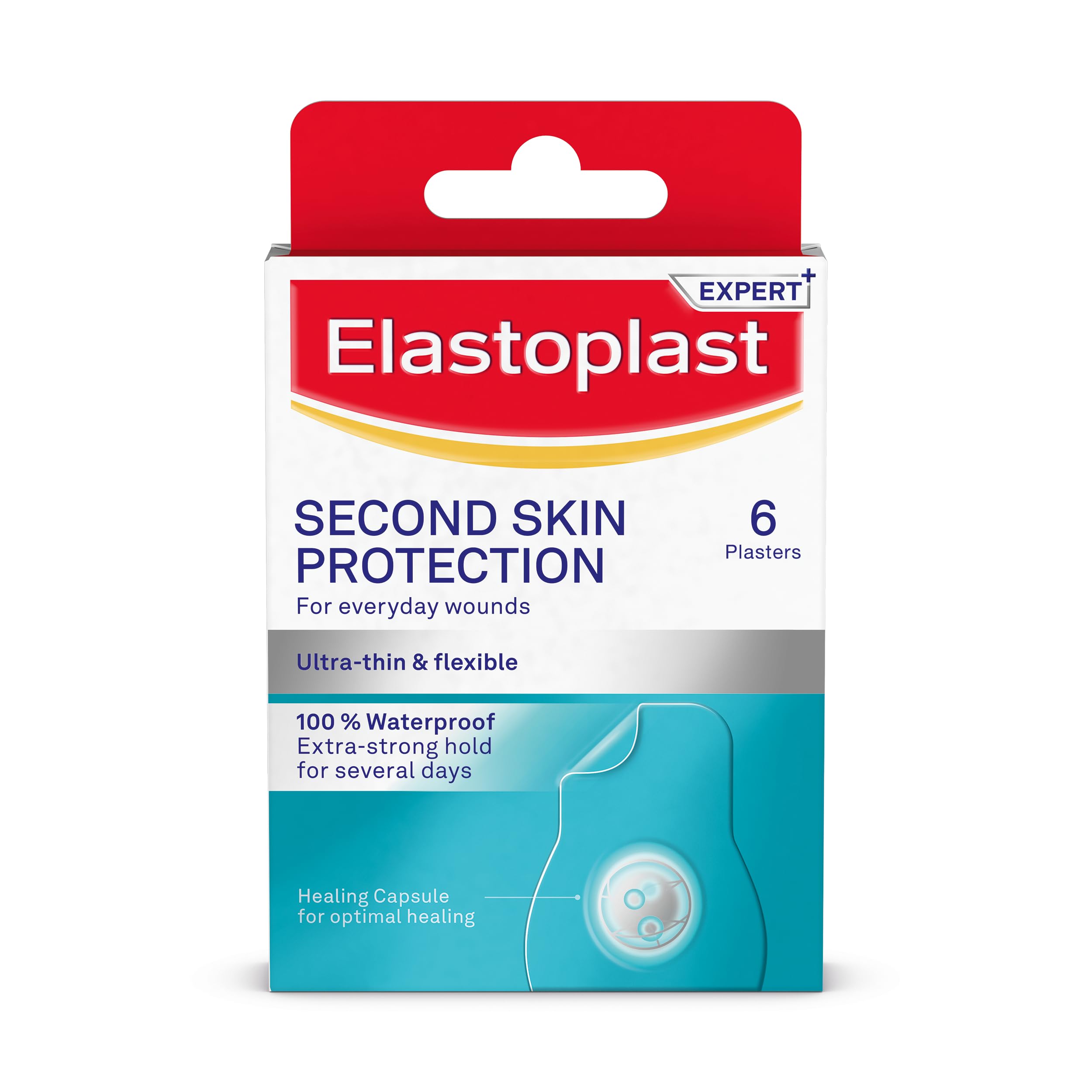 Elastoplast Expert+ Second Skin Protection Plasters, 6 Count | Waterproof Wound 