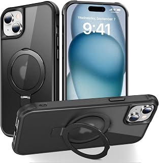 SKYLMW Compatible with iPhone 15 Case with Stand,Black