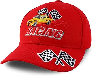Trendy Apparel Shop Racing 3D Embroidered Flame Car Race Flag Baseball Cap