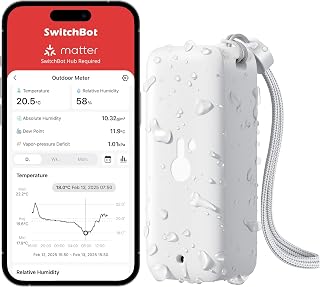 SwitchBot IP65 Indoor Outdoor Hygrometer Thermometer Wireless, 394ft Bluetooth Range, Refrigerator Thermometer, Dewpoint/VPD/Absolute Humidity Sensor, Free Data Storage Export, 2 Years Battery Life