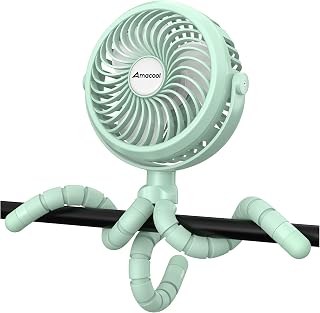 AMACOOL Battery Operated Stroller Fan Flexible Tripod Clip On Fan with 3 Speeds and Rotatable Handheld Personal Fans for Car Seat Crib Bike Treadmill (GREEN)