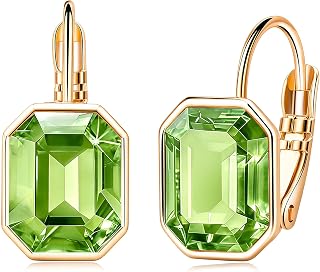 Austrian Crystal Octagon Leverback Drop Earrings for Women 14K Rose Gold Plated Hypoallergenic Jewelry