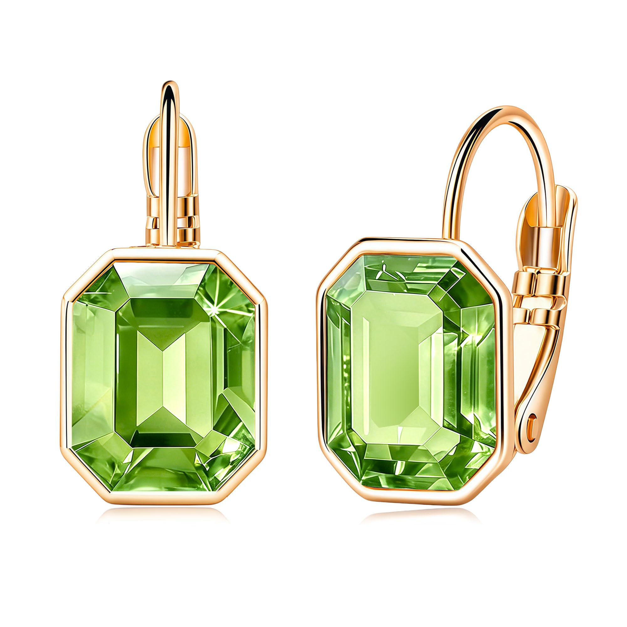 Austrian Crystal Octagon Leverback Drop Earrings for Women 14K Rose Gold Plated 