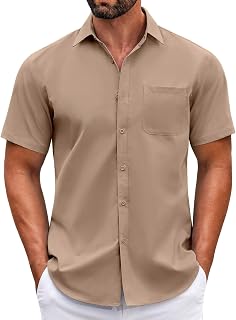 COOFANDY Mens Short Sleeve Casual Button Down Shirts Summer Untucked Dress Shirts with Pocket