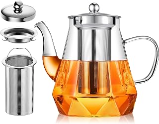 Glass Teapots with Infuser, STNTUS Tea Pot 1200ml, Clear Glass Teapot with Infuser for Loose Tea, Stovetop Safe Tea Pot with Stainless Steel Strainer for Blooming Tea, Tea Pots for 4-6 Cups