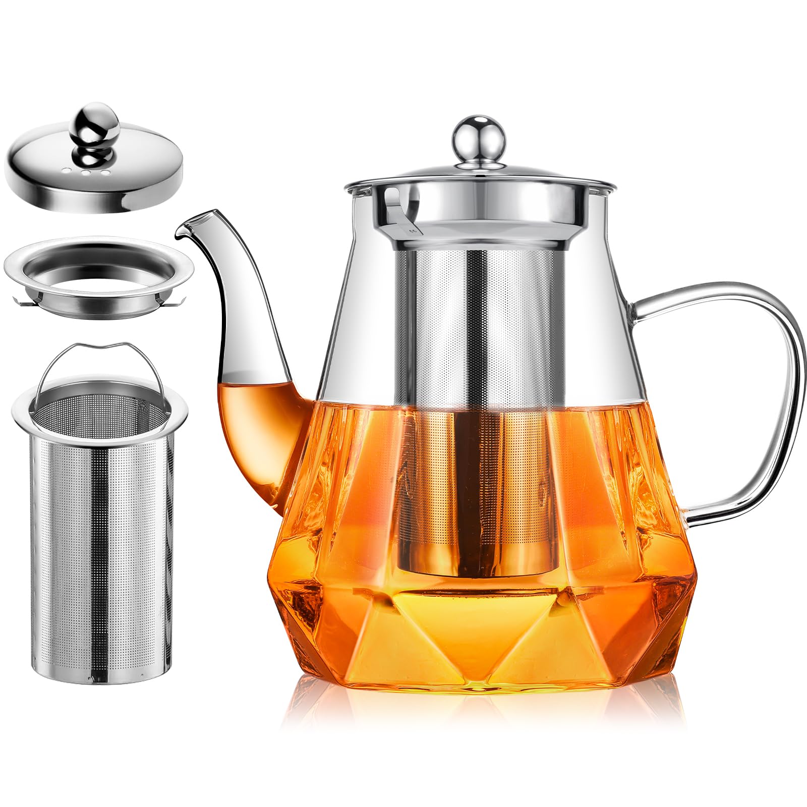 Glass Teapots with Infuser, STNTUS Tea Pot 1200ml, Clear Glass Teapot with Infus