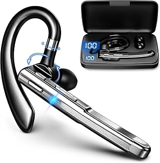 Bluetooth Earpiece V6.1,100H Trucker Headset,HD Audio&Mute Button for Call | Hand-free Earpiece with Multifunction Button, Dual-device Connection,Trucker Headphone with Noise Canceling for Driving,Work