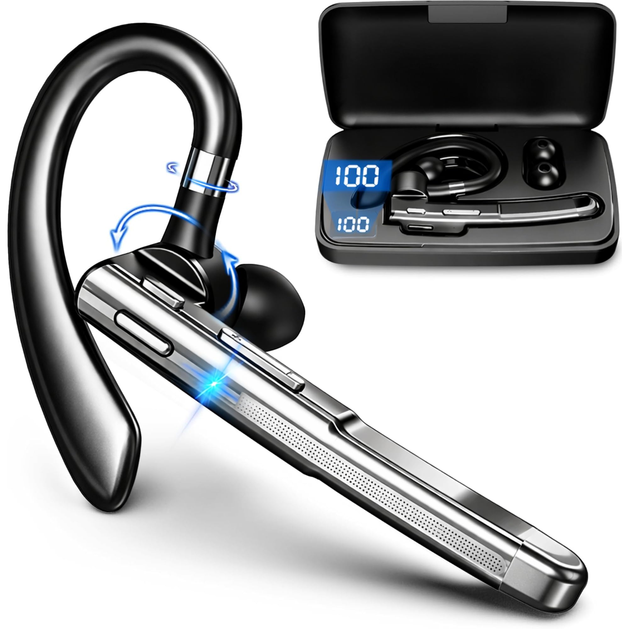 Bluetooth Earpiece V6.1,100H Trucker Headset,HD Audio&Mute Button for Call | Han