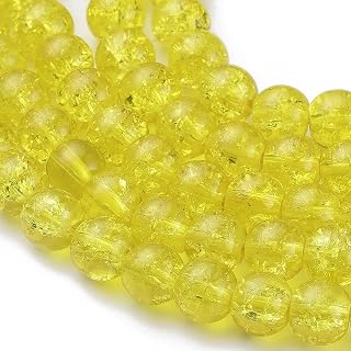 100pcs/Strand Round Crackle Glass Beads Smooth Spacer Loose Beads for Crafts Bracelet Necklace Earrings Jewelry Making Yellow 8mm