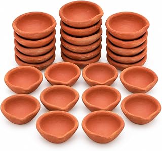 TIED RIBBONS 24 pcs Handmade Natural Clay Diya for Indian | Traditional Homemade Diwali Diyas Tealight | Indian Oil Lamp | Diwali Decorations | Indian Gifts, Pooja Decor | Terracotta Diyas