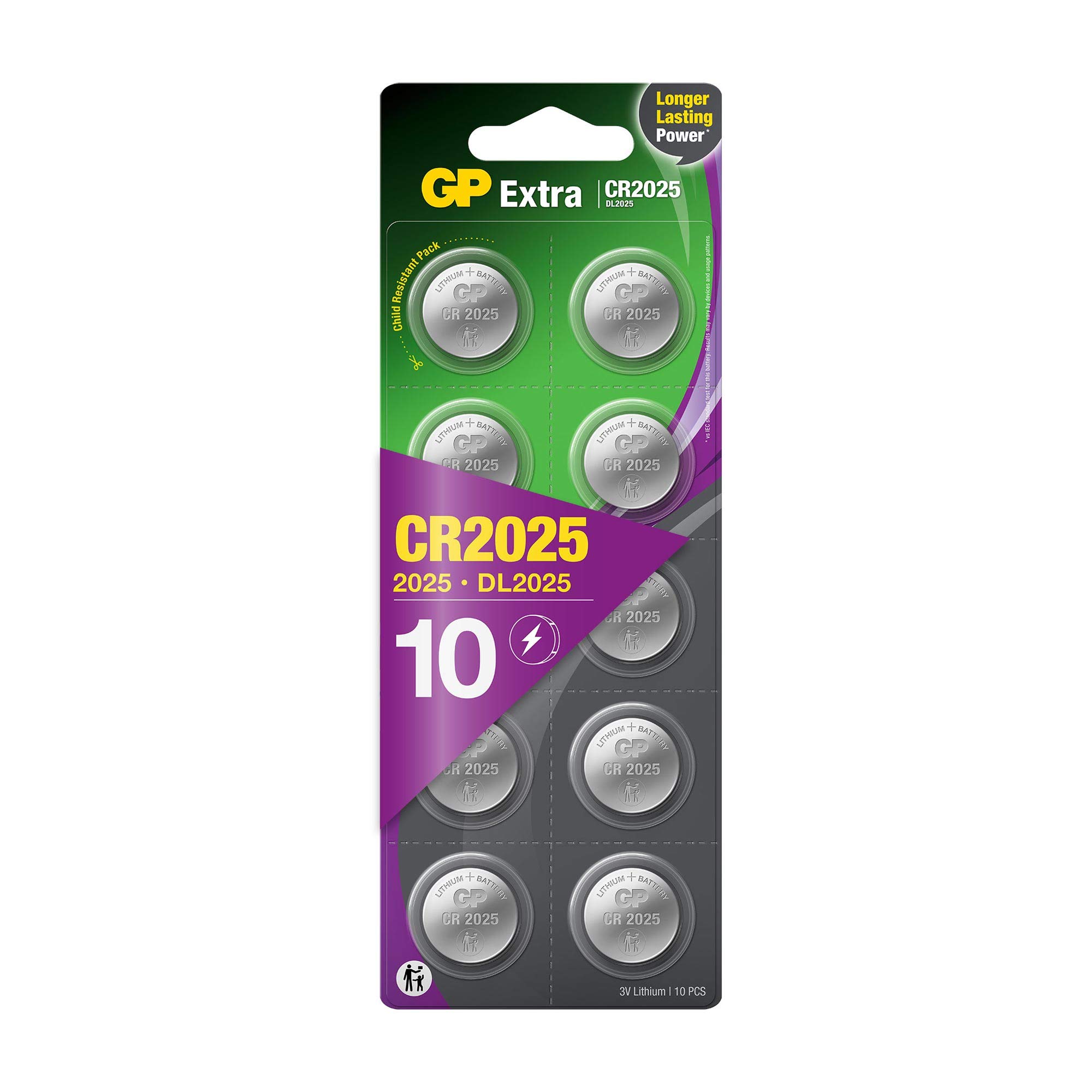 GP CR2025 3V Lithium Coin Cell Batteries – Pack of 10, Car Key Fob