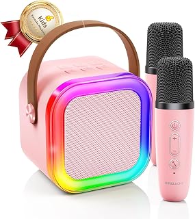 Kinglucky Mini Karaoke Machine for Kids, Top Birthday Gift for Girls Ages 3, 4, 5, 6, 7, 8, 9, 10, 11, 12 Years Old, Kids' Personal Video Players Accessories with 2 Mics Singing Present Toy Pink