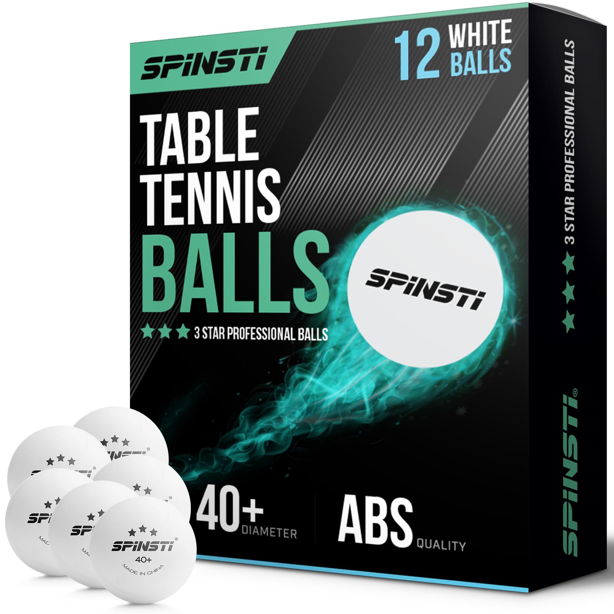 SPINSTI Premium Table Tennis Balls 40+mm Professional 3 Star ABS Quality (White/