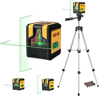 PREXISO Laser Level with Tripod, 100Ft Dual Modules Cross Line Laser Level | Self Leveling Green Lazer leveler Tool for Floor Tile, Home Renovation, Construction with 31-1/2in Tripod, 2 AA Batteries