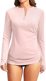 Soothfeel レディース 長袖 UV 日焼け防止 ラッシュガード シャツ UPF 50+ スイムシャツ スイムスーツ トップス 女性用 ジップポケット付き
