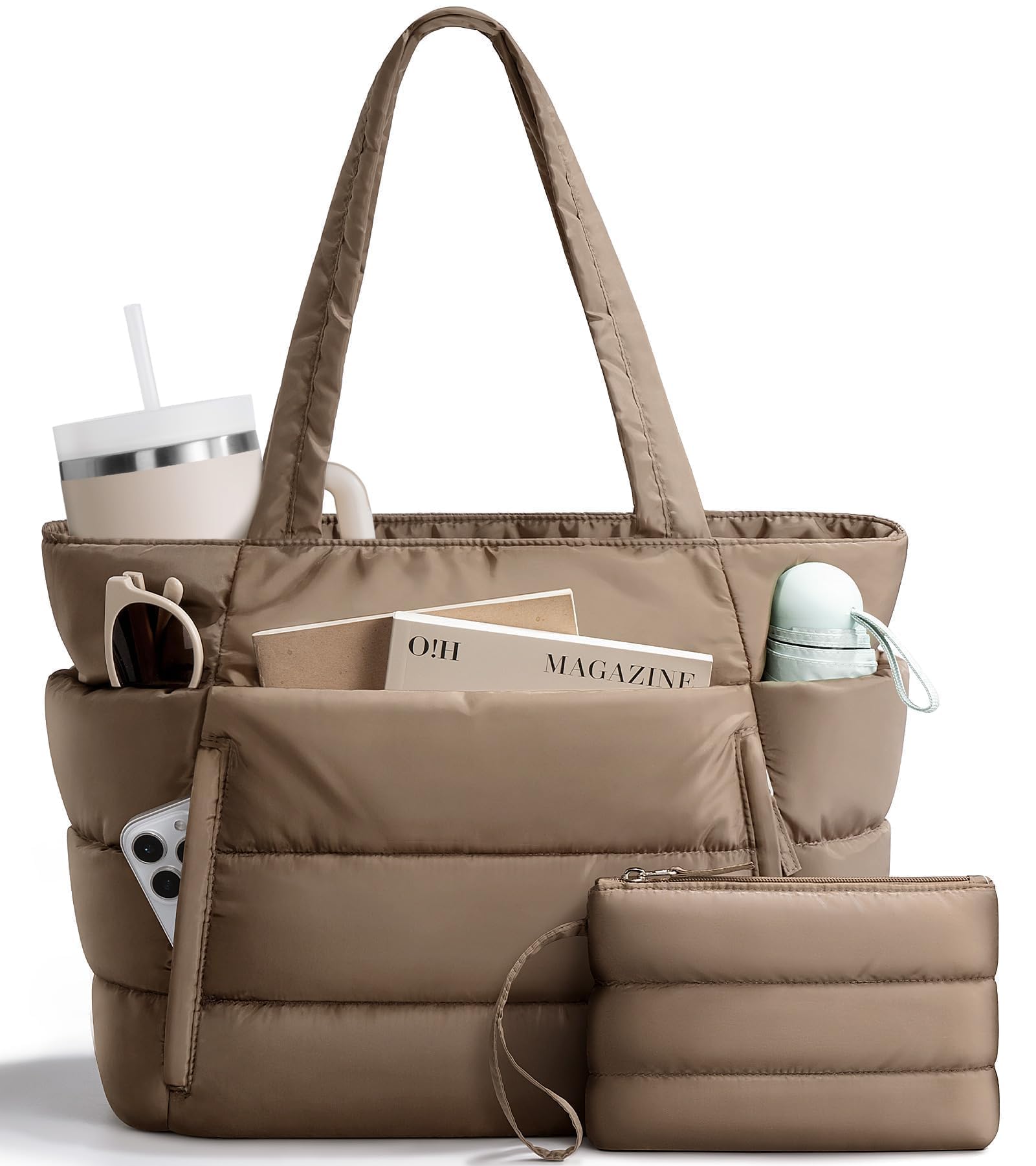 Bagstellar Puffer Tote Bag for Women, Lightweight Puffy Work Tote Handbag | 16 P