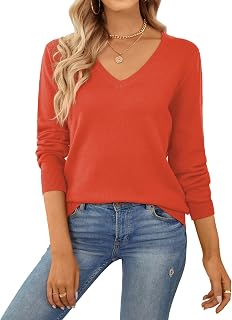 QUALFORT Maglione da donna 100% cotone morbido lavorato a maglia Pullover Maglioni, E-orange, M