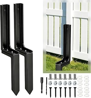 2PCS Fence Post Repair Kit, Heavy Duty Steel Fence Post Anchor, Adjustable Angle & Sliding Design for 4x4 Posts, Fix Leaning Broken Rotting Fence, Ground Spike Support Stakes
