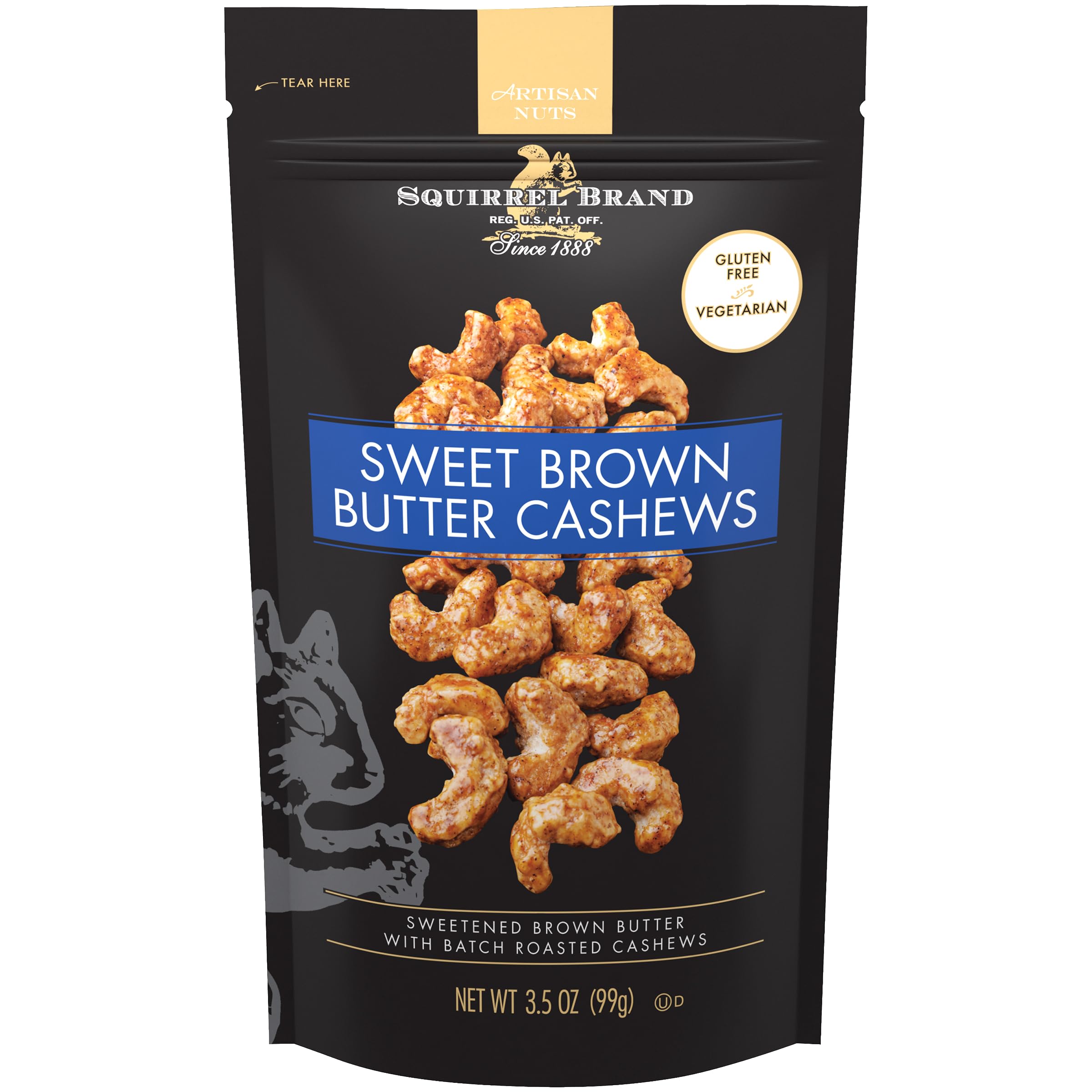 Squirrel Brand Sweet Brown Butter Cashews, 3.5 oz Resealable Bag | Gourmet Flavo