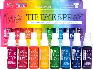 Sei Tie Dye Kit Classic, 8 Color Bulk Fabric Spray Bottles Set for Parties | pre-mixed, water-based, shelf stable, no gloves needed, easy spray bottle, easy clean-up, vibrant colors, heat set