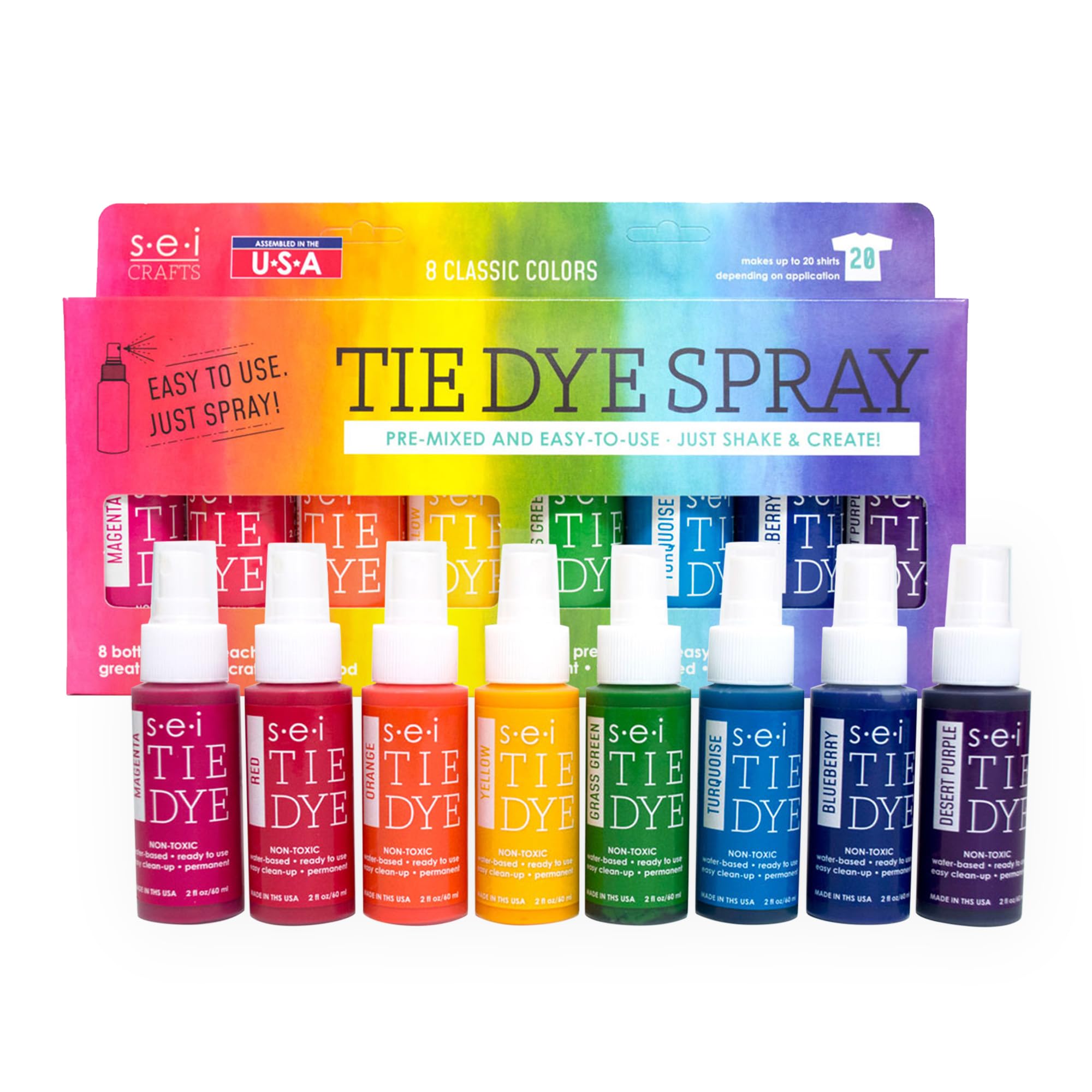 Sei Tie Dye Kit Classic, 8 Color Bulk Fabric Spray Bottles Set for Parties | pre