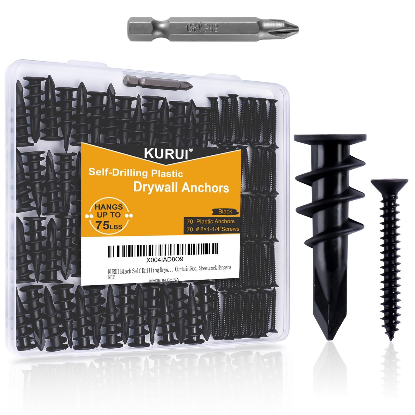 KURUI 140PCs #8 Self Drilling Drywall Anchors, Heavy Duty Dry Wall Anchors and F