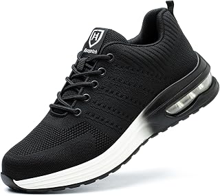 Safety Shoes Men Women Sneakers Work Lightweight Comfortable Safety Footwear with Steel Toe Caps Breathable Non-Slip, Black 2, 37 EU