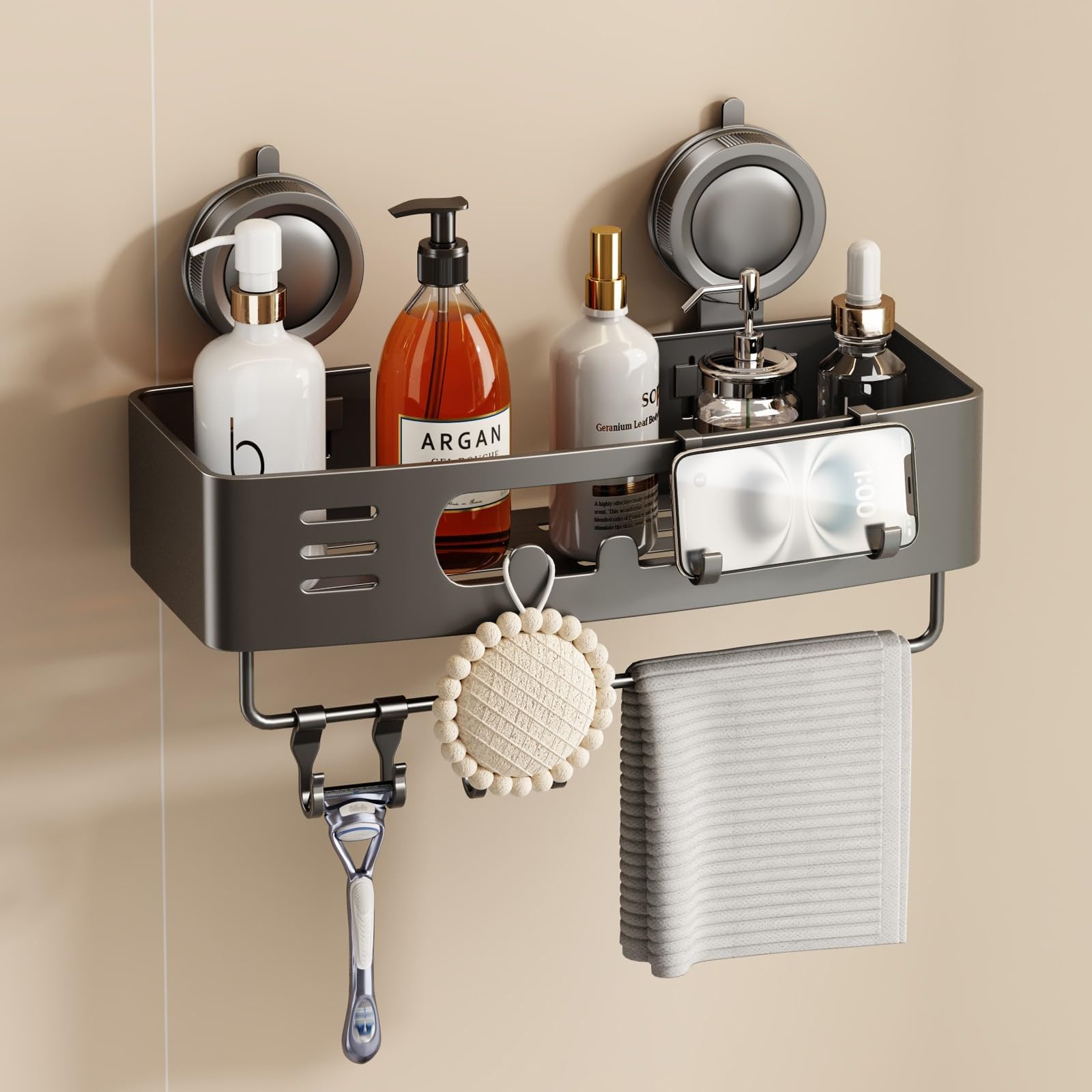 Voldra Shower Caddy Suction Cup No Drilling, Bathroom Shelves Shower Storage Wal