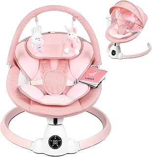 Uuoeebb Baby Swing for Infants, Portable Electric Baby Swings with Bluetooth, 5 Swing Speed, 10 Melodies, 5-Point Harness, Remote Control &amp; Touch Panel - Infant Swing for Indoor &amp; Outdoor Use, Pink