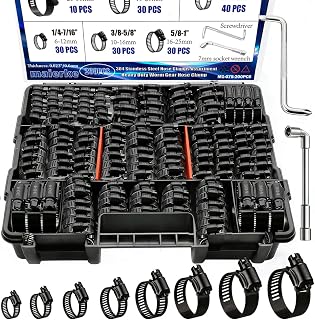 202PCS Stainless Steel Hose Clamps Assortment Kit,Metal Adjustable 1/4"-2"(6-51mm) Worm Gear Hose Clamp Heavy Duty Small Hose Clamps for Automotive,Radiator Pipe,Plumbing,Fuel Line