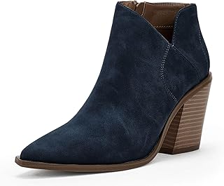 Womens Pointed Toe Ankle Boots Block Stacked Chunky Heel Cutout Side Zipper Fall Booties Shoe