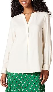 Amazon Essentials Women's Georgette Long Sleeve Relaxed-Fit Popover Blouse, Business Casual, Dress Blouses for Office Work