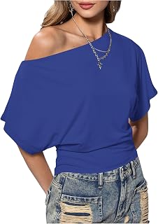 SweatyRocks Womens Off Shoulder Ruffled Dolman Short Sleeve Trendy Casual T-Shirt Top