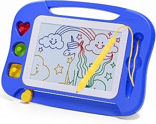 SGILE Magnetic Drawing Board Kids, Toddler Travel Toy Pad, Standard 25x18cm | Etch & Sketch with 3 Stamps, Doodle & Writing Activity, Educational Learning Gift Girls & Boys Ages 1-4, Blue