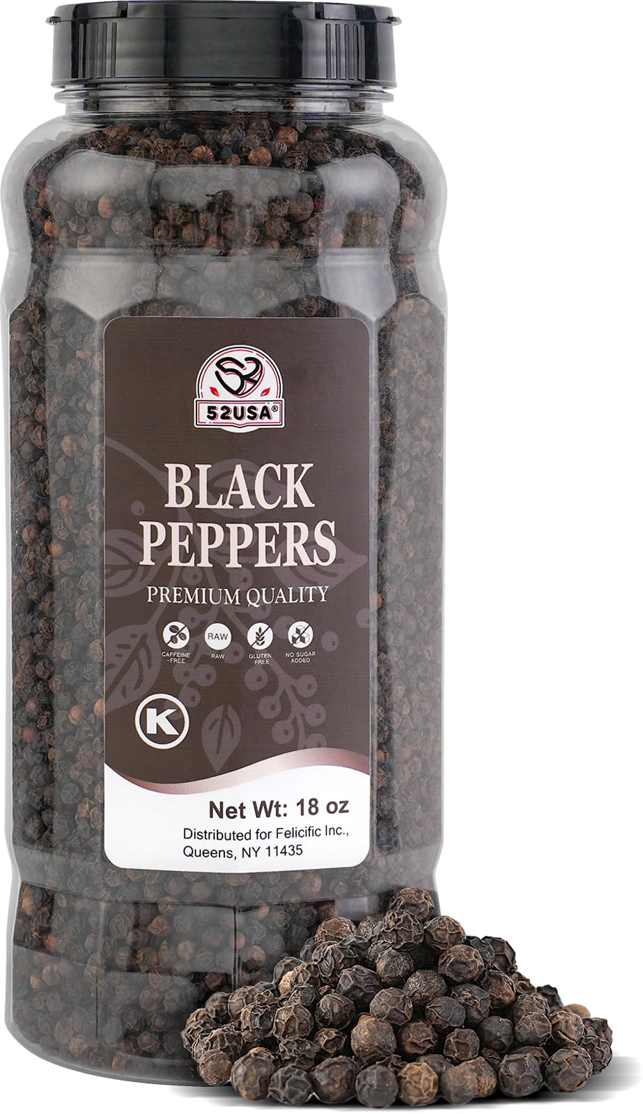 52USA Whole Black Peppercorns, 18oz – Premium, Bold Flavor, Perfect for Grinders