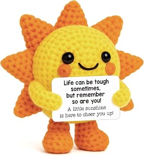Mini Positive Crochet Sunshine Flowers Inspirational Cheer Up Support Gift | Christmas Self Care Fall Decor for Women Friend Coworkers Stress Relief Gift Mental Health Positive Present for Birthday