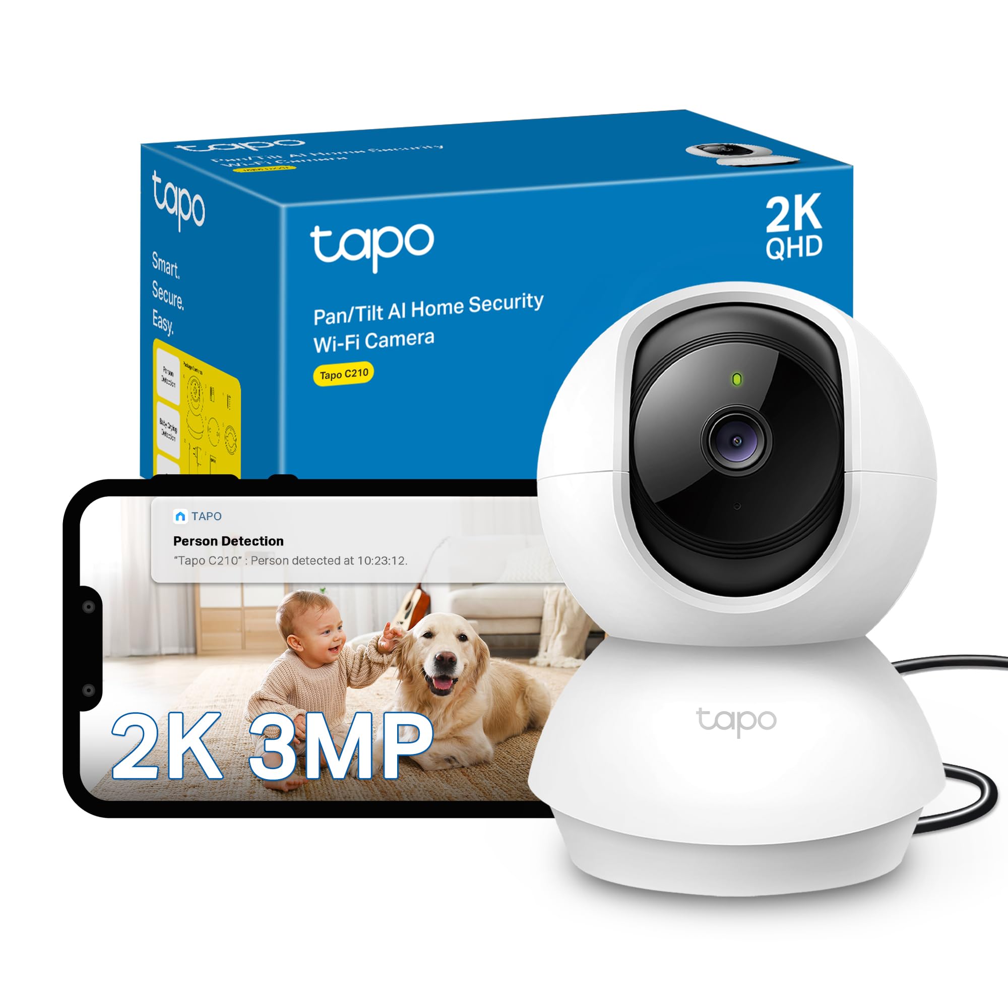 Tapo C210 2K 3MP Pan/Tilt Indoor Security Camera Pet Camera House Security | CCT