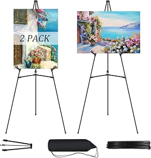 JEAWIWI 2 Pcs Black Easel Stand for Wedding Signs, 65" Black Adjustable Welcome Sign Stand, Foldable Portable Sign Easel Stand with Accessories, Metal Poster Easel for Art Displays and Events