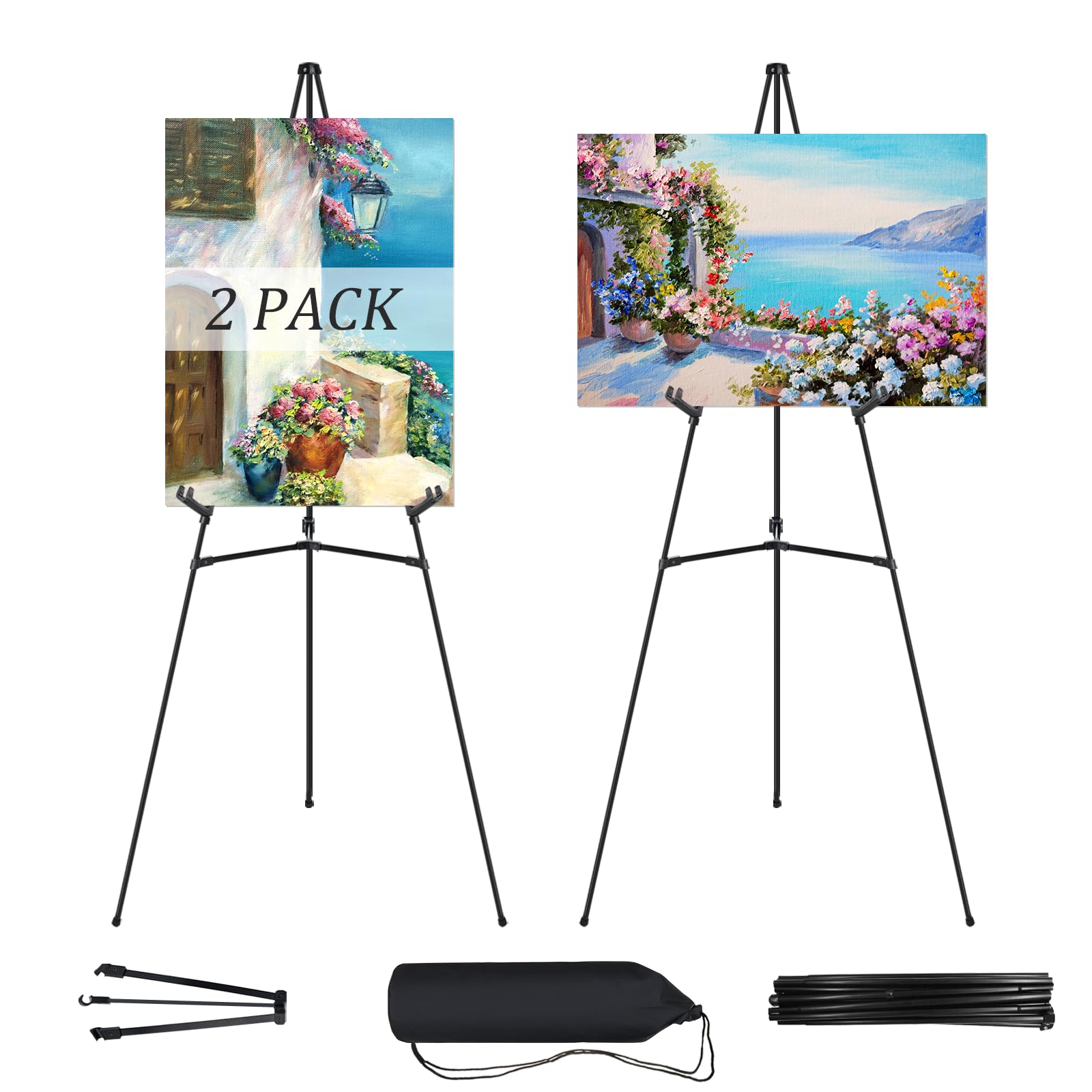 JEAWIWI 2 Pcs Black Easel Stand for Wedding Signs, 65" Black Adjustable Welcome 
