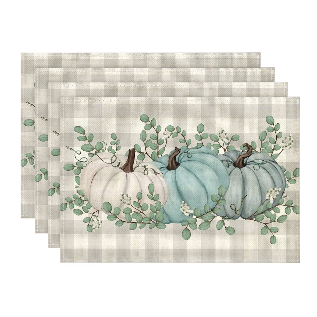 Artoid Mode Pumpkins Eucalyptus Leaves Fall Placemats Set of 4, 12x18 Inch Autum