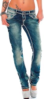 Cipo & Baxx Damen Jeans mit auffälligen Kontrastnähten Stilvolle Passform Design für jeden Anlass Bequeme Stretchqualität für optimalen