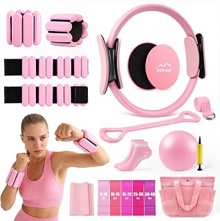 Uyittour 16PCS Pilates Equipment Kit for Home Workouts, Pilates Ring and Ball Set with Ankle Weights, Resistance Bands, Core Sliders & Grip Socks, All-in-One Pilates Essentials Starter Kit for Women