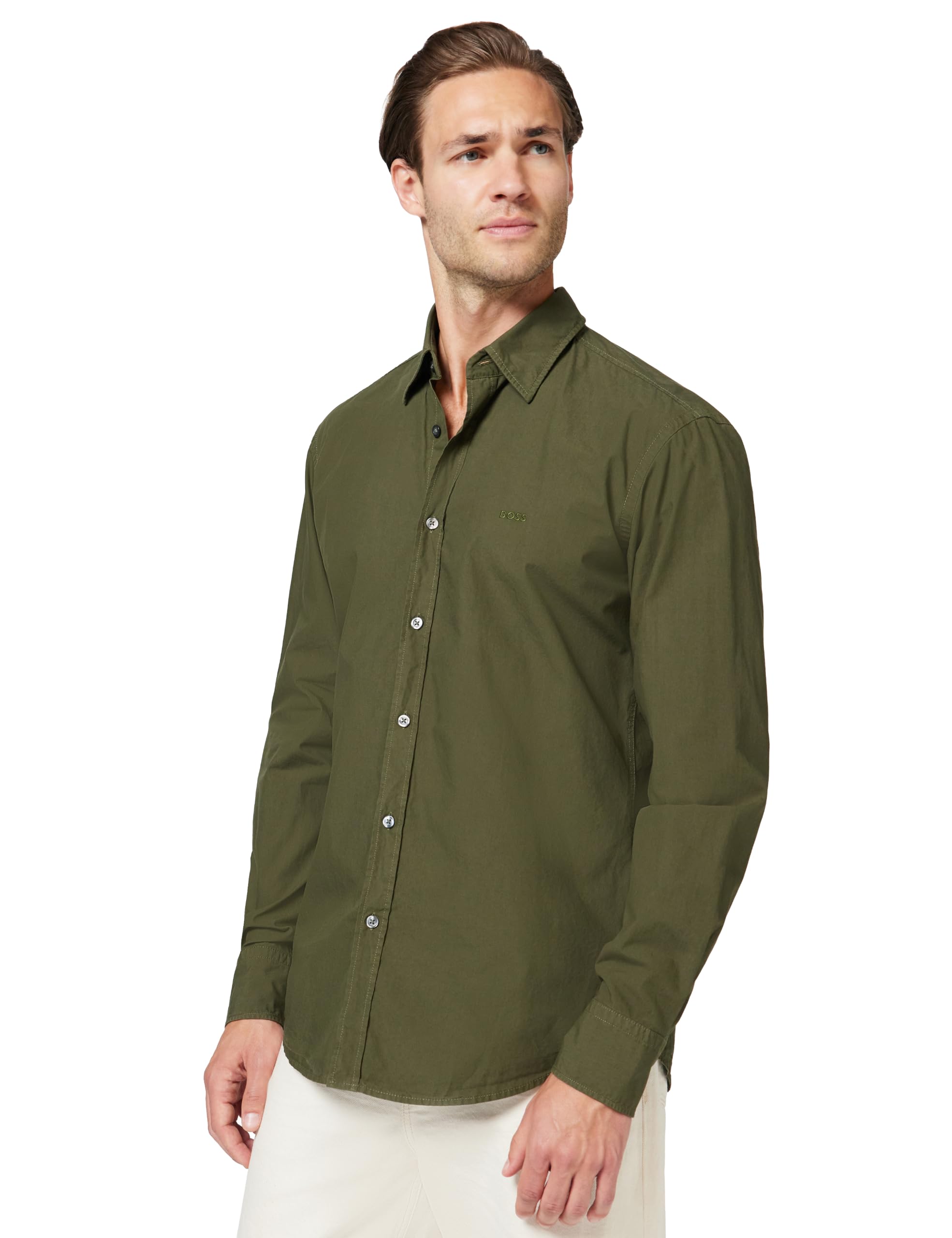 BOSS Mens Relegant 6 Regular-fit Shirt in Organic-Cotton poplin