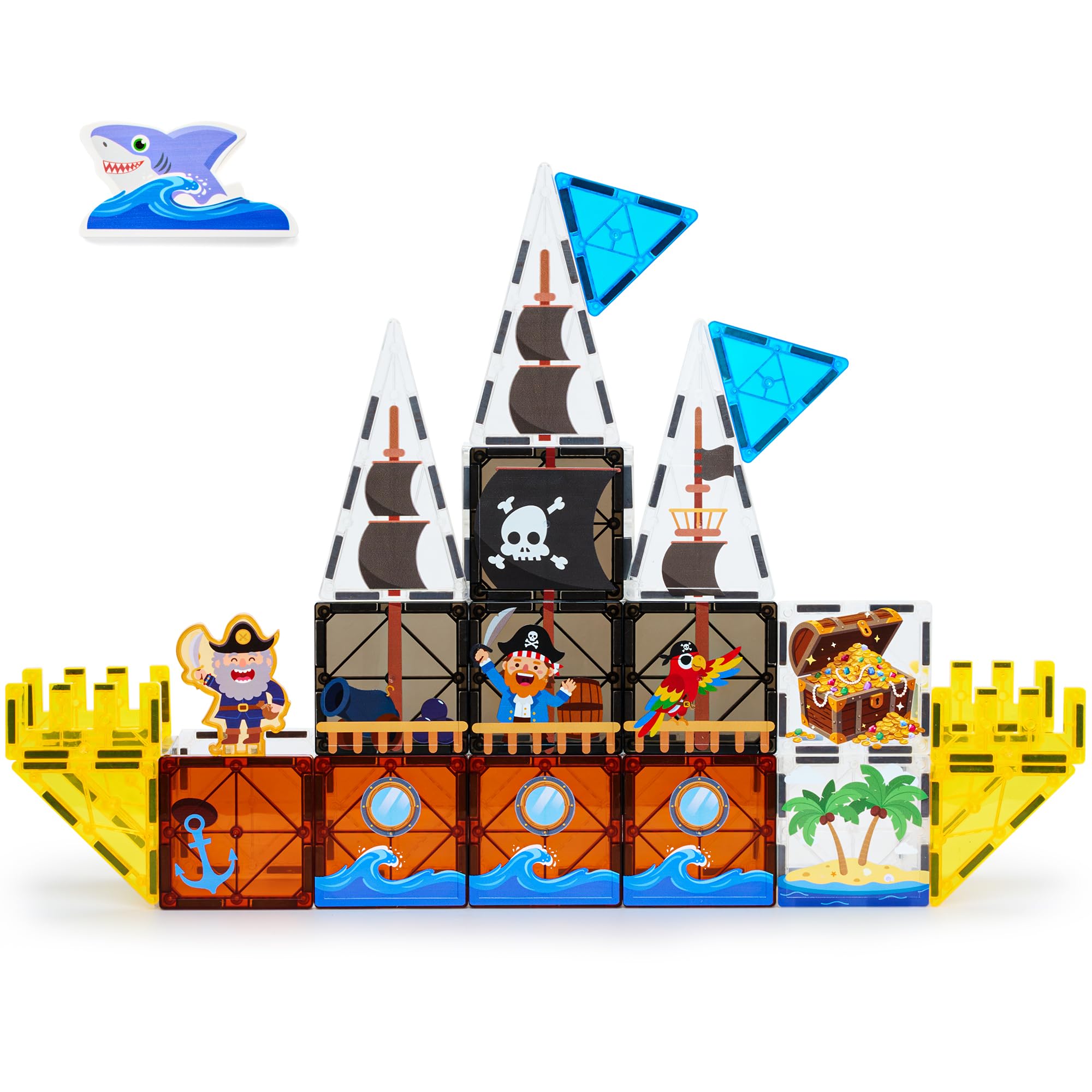 Gemmicc Pirate Magnetic Tiles, 42Pcs Magnet Building Toy for Kids